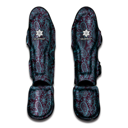 Turquoise Paisley Pattern Print Muay Thai Shin Guard