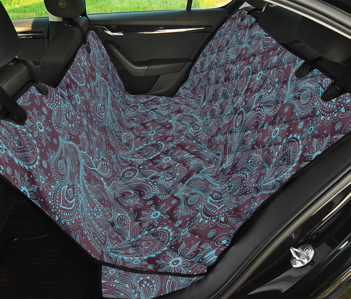 Turquoise Paisley Pattern Print Pet Car Back Seat Cover