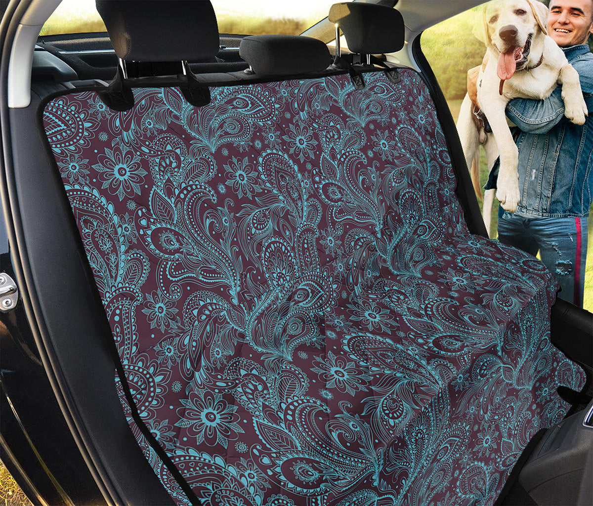 Turquoise Paisley Pattern Print Pet Car Back Seat Cover