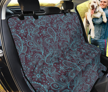 Turquoise Paisley Pattern Print Pet Car Back Seat Cover