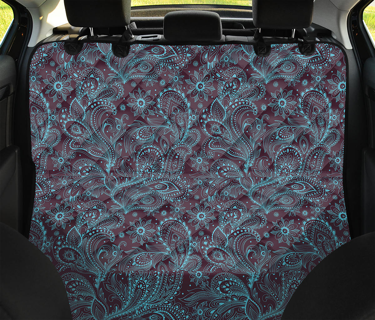 Turquoise Paisley Pattern Print Pet Car Back Seat Cover