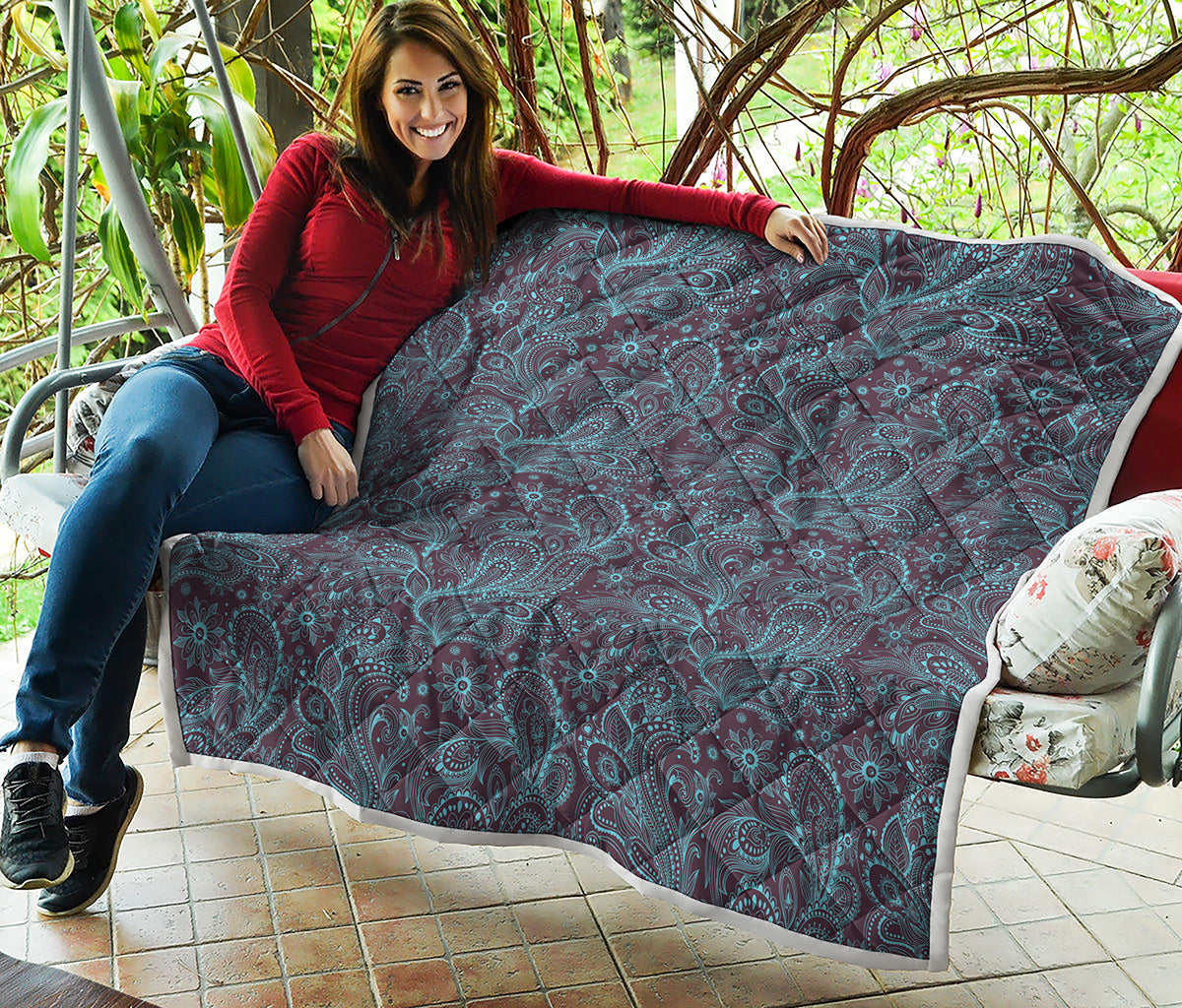Turquoise Paisley Pattern Print Quilt