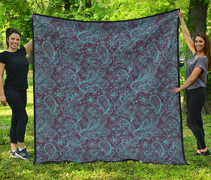 Turquoise Paisley Pattern Print Quilt