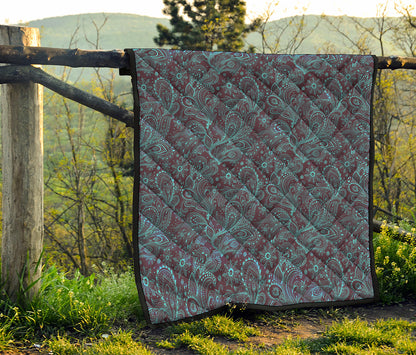 Turquoise Paisley Pattern Print Quilt