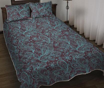 Turquoise Paisley Pattern Print Quilt Bed Set