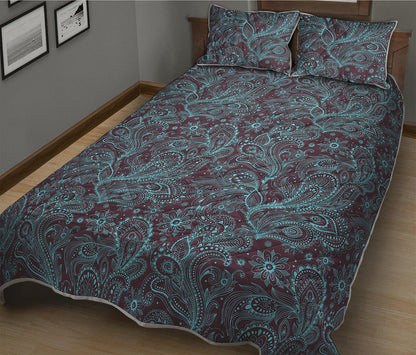 Turquoise Paisley Pattern Print Quilt Bed Set