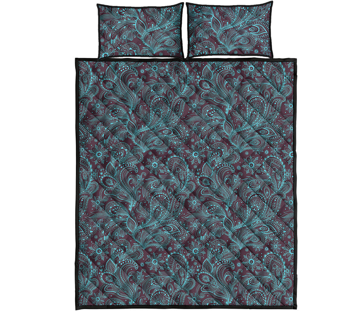 Turquoise Paisley Pattern Print Quilt Bed Set