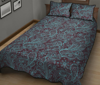 Turquoise Paisley Pattern Print Quilt Bed Set