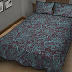 Turquoise Paisley Pattern Print Quilt Bed Set