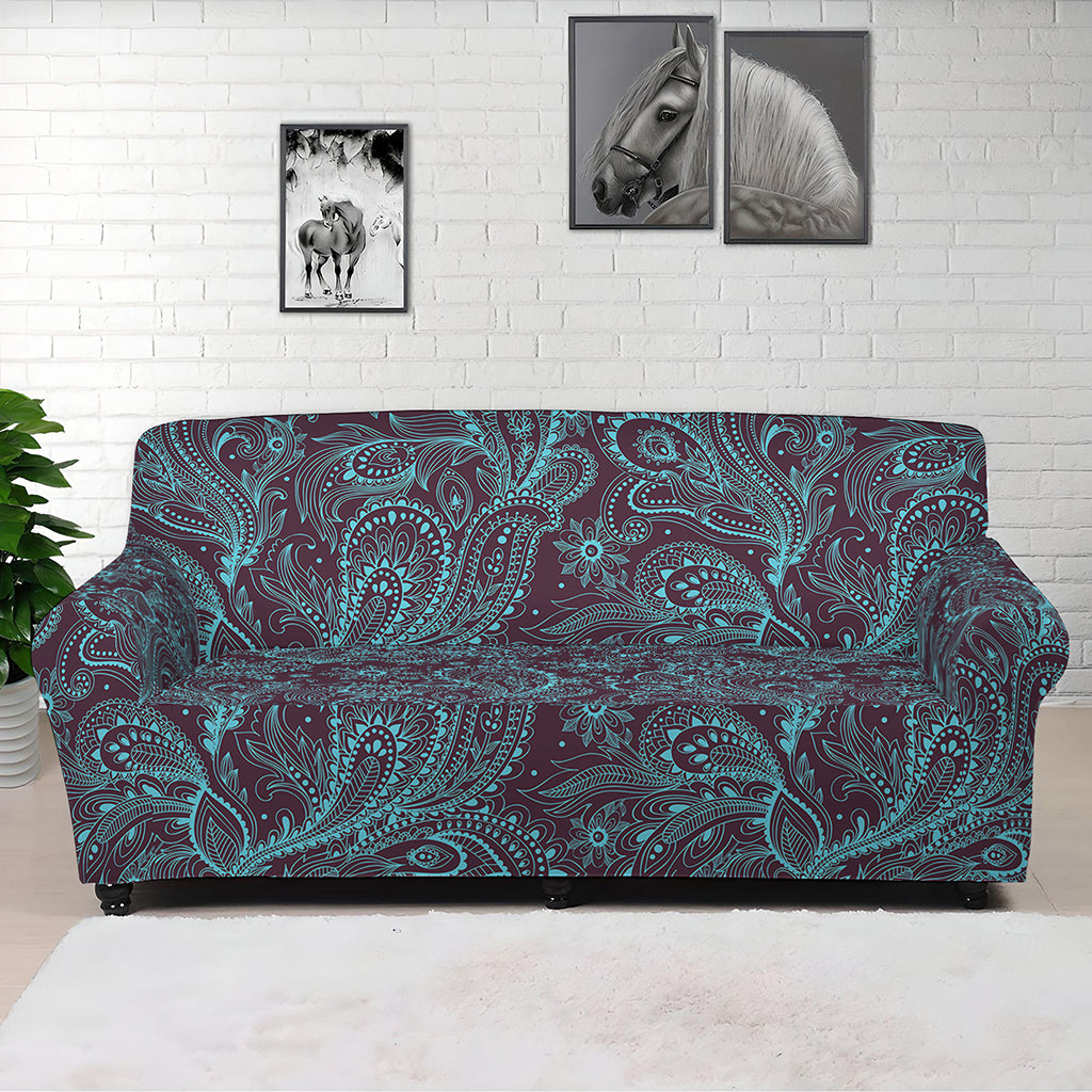 Turquoise Paisley Pattern Print Sofa Cover