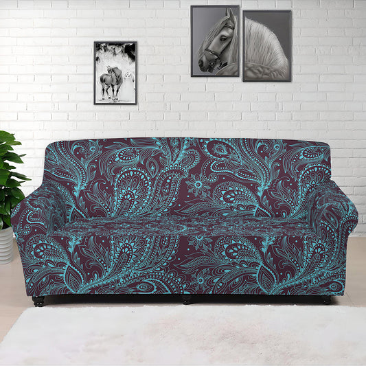 Turquoise Paisley Pattern Print Sofa Cover