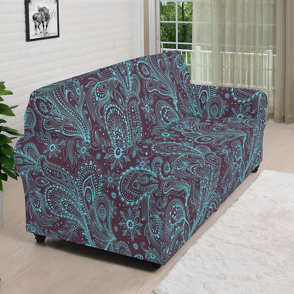 Turquoise Paisley Pattern Print Sofa Cover