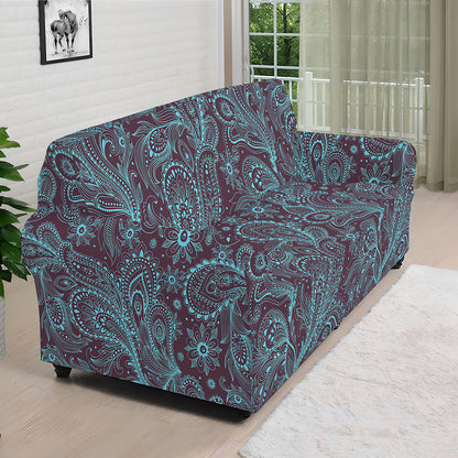 Turquoise Paisley Pattern Print Sofa Cover
