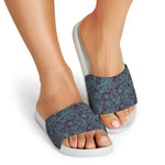 Turquoise Paisley Pattern Print White Slide Sandals