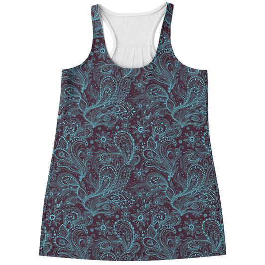 Turquoise Paisley Pattern Print Women's Racerback Tank Top