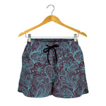 Turquoise Paisley Pattern Print Women's Shorts
