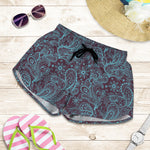 Turquoise Paisley Pattern Print Women's Shorts