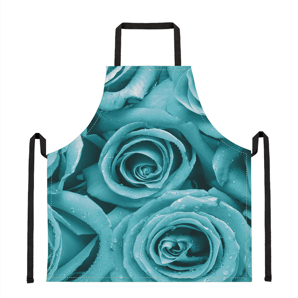 Turquoise Rose Flower Print Apron