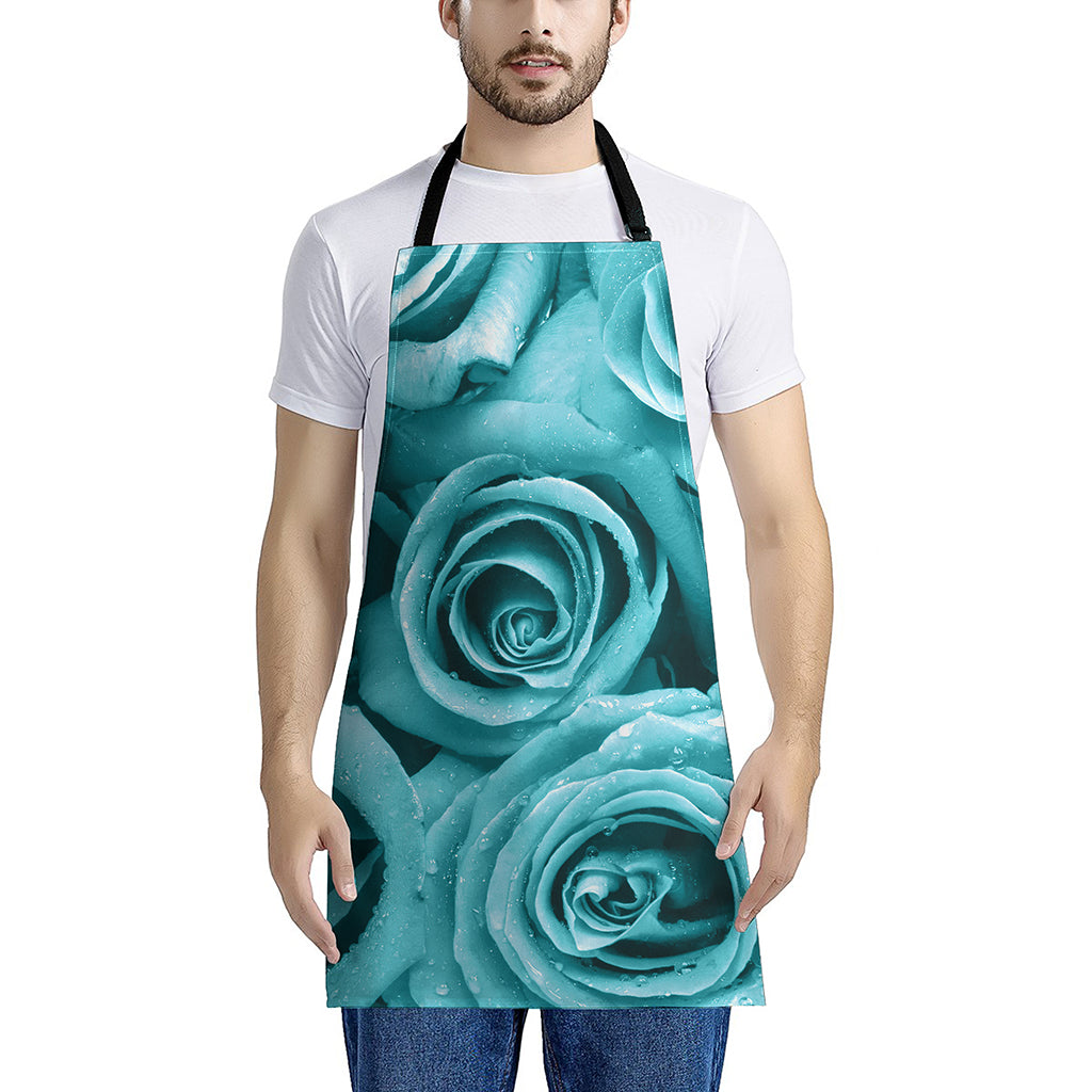 Turquoise Rose Flower Print Apron