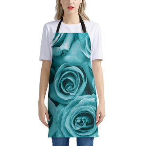 Turquoise Rose Flower Print Apron