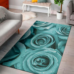 Turquoise Rose Flower Print Area Rug