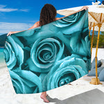Turquoise Rose Flower Print Beach Sarong Wrap