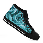 Turquoise Rose Flower Print Black High Top Shoes