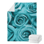 Turquoise Rose Flower Print Blanket
