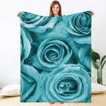 Turquoise Rose Flower Print Blanket
