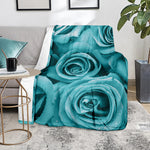 Turquoise Rose Flower Print Blanket