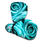 Turquoise Rose Flower Print Boxing Gloves