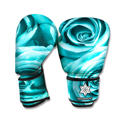 Turquoise Rose Flower Print Boxing Gloves