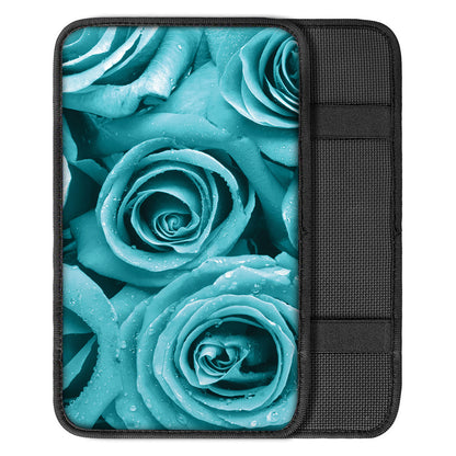 Turquoise Rose Flower Print Car Center Console Cover