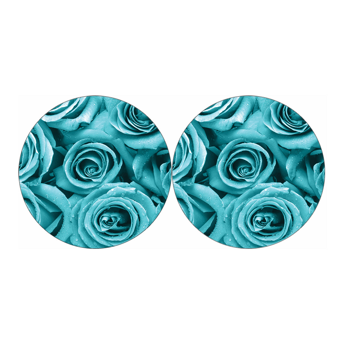 Turquoise Rose Flower Print Car Coasters