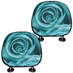 Turquoise Rose Flower Print Car Headrest Covers