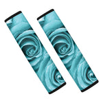 Turquoise Rose Flower Print Car Seat Belt Covers