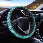 Turquoise Rose Flower Print Car Steering Wheel Cover