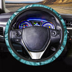 Turquoise Rose Flower Print Car Steering Wheel Cover