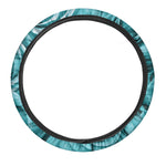 Turquoise Rose Flower Print Car Steering Wheel Cover