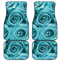 Turquoise Rose Flower Print Front and Back Car Floor Mats