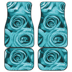 Turquoise Rose Flower Print Front and Back Car Floor Mats