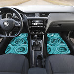 Turquoise Rose Flower Print Front and Back Car Floor Mats