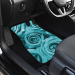 Turquoise Rose Flower Print Front and Back Car Floor Mats