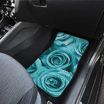 Turquoise Rose Flower Print Front and Back Car Floor Mats