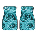 Turquoise Rose Flower Print Front Car Floor Mats