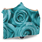 Turquoise Rose Flower Print Hooded Blanket