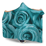 Turquoise Rose Flower Print Hooded Blanket