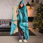 Turquoise Rose Flower Print Hooded Blanket