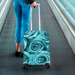 Turquoise Rose Flower Print Luggage Cover