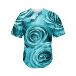 Turquoise Rose Flower Print Men's Baseball Jersey